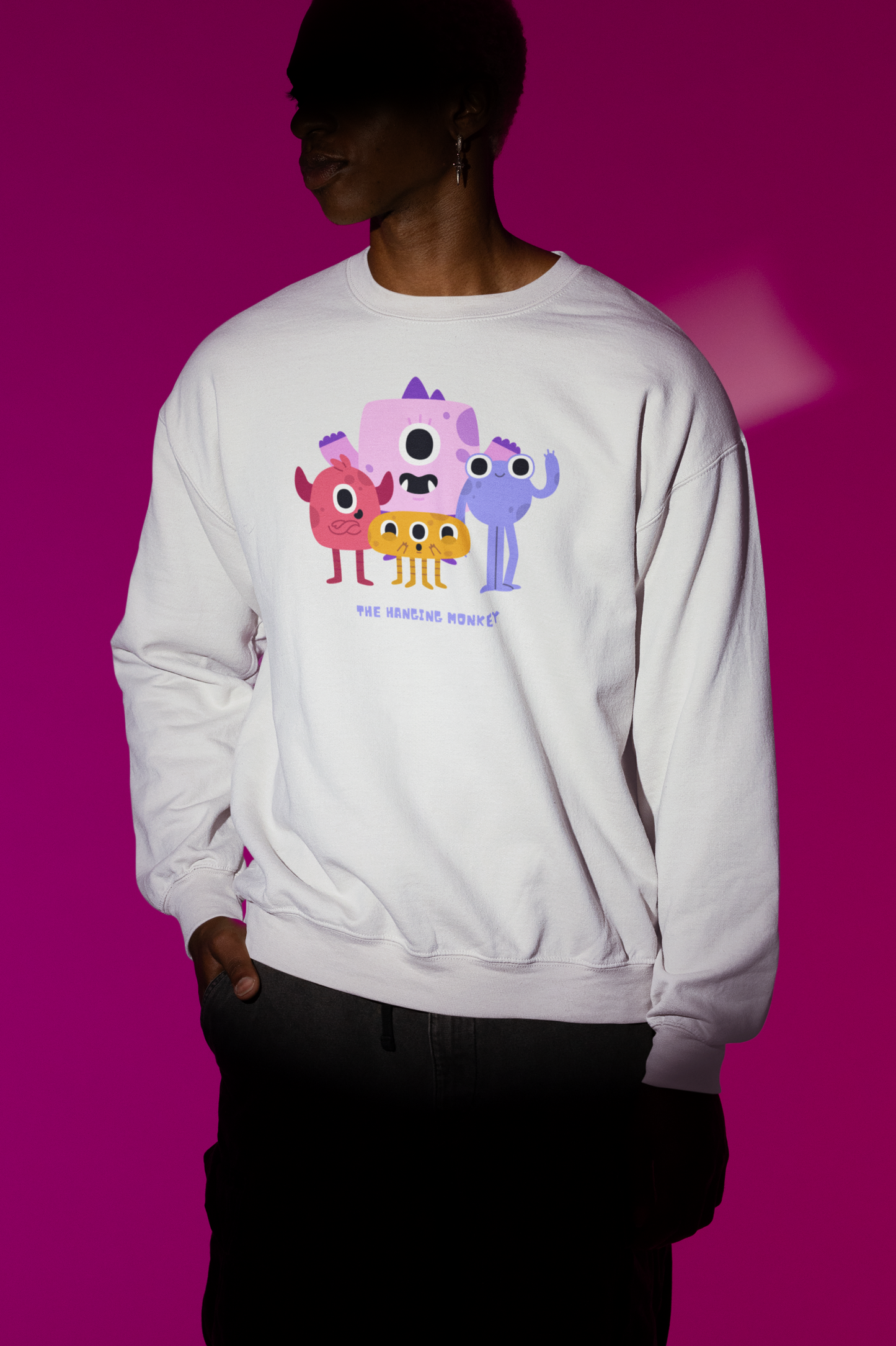 Monster Kid White Oversized Graphic Sweatshirt