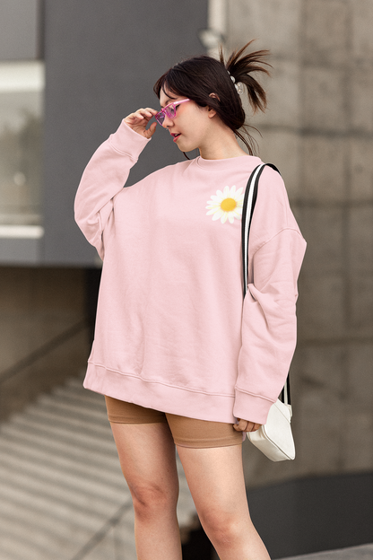 Baby Pink White Sunflower Graphic Oversized Sweatshirt