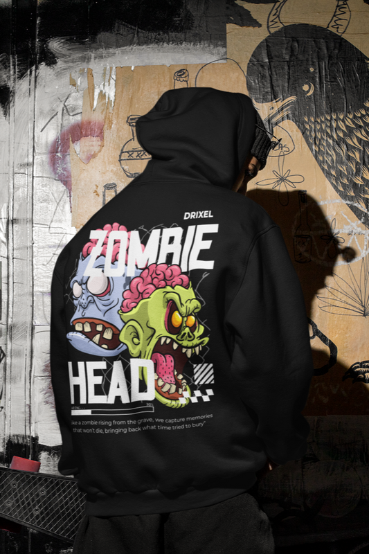 Zombie Head Graphic Black Oversized Hoodie