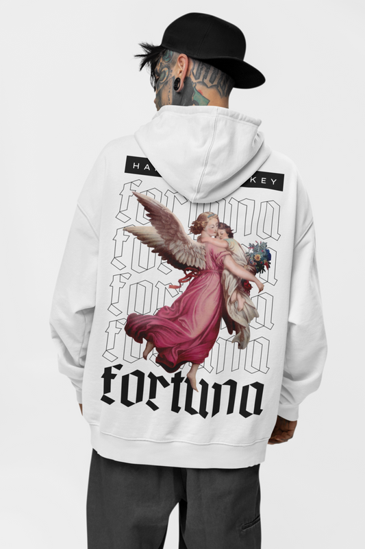 White Fortuna Graphic Oversized Hoodie