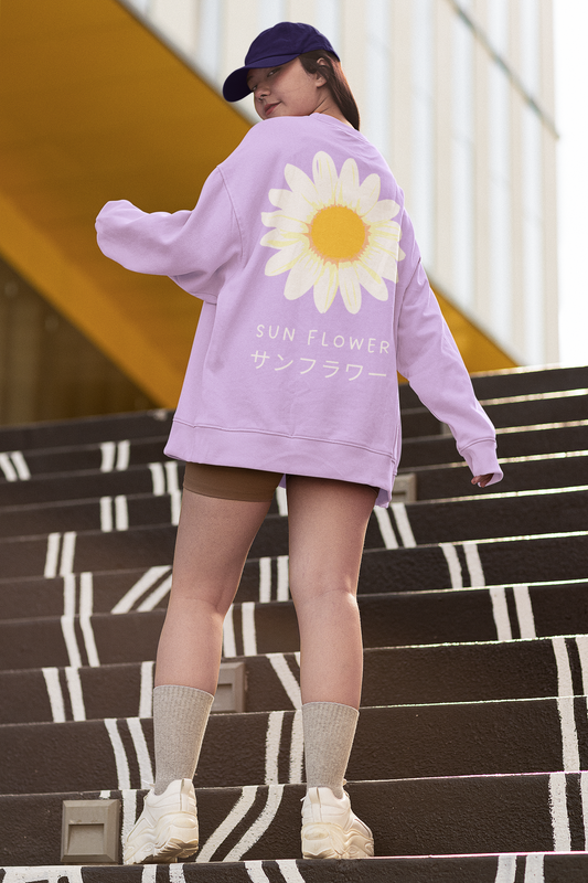 White Sunflower Graphic Oversized Sweatshirt