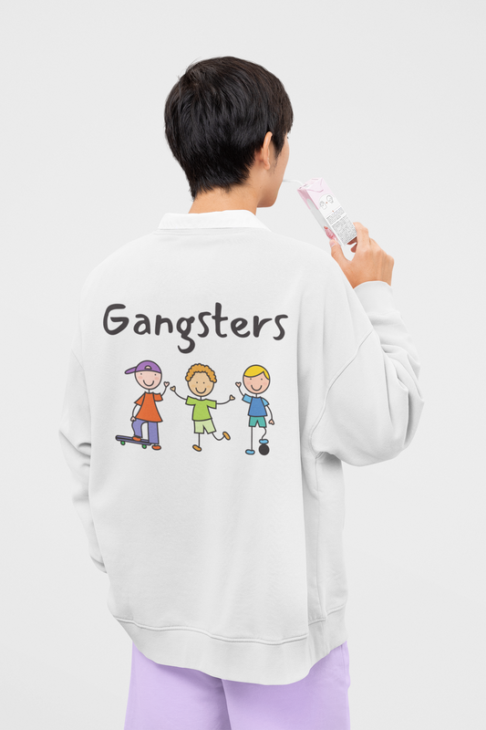 Gangsters White Oversized Graphic Sweatshirt