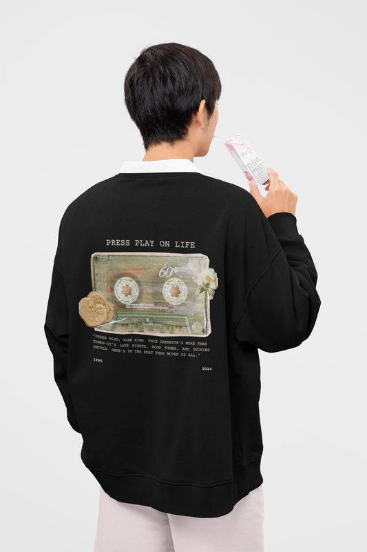 Caset Tape Black Oversized Graphic Sweatshirt