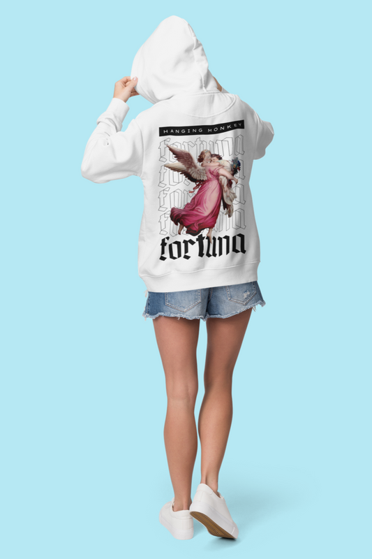 White Fortuna Angel Graphic Oversized Hoodie