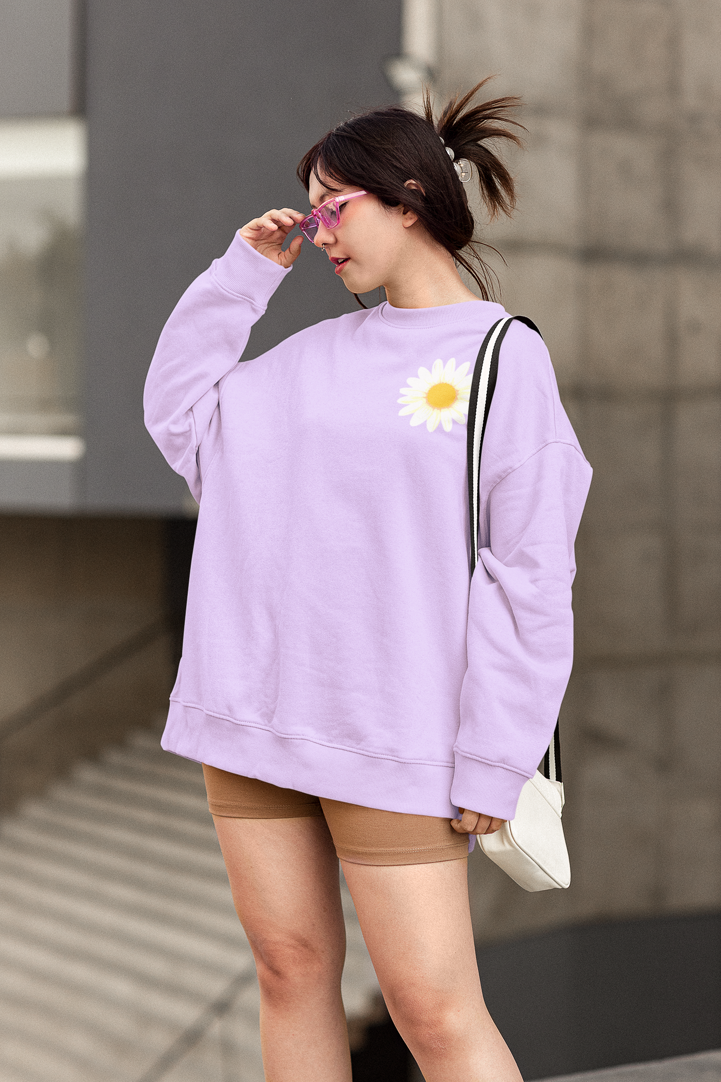 White Sunflower Graphic Oversized Sweatshirt