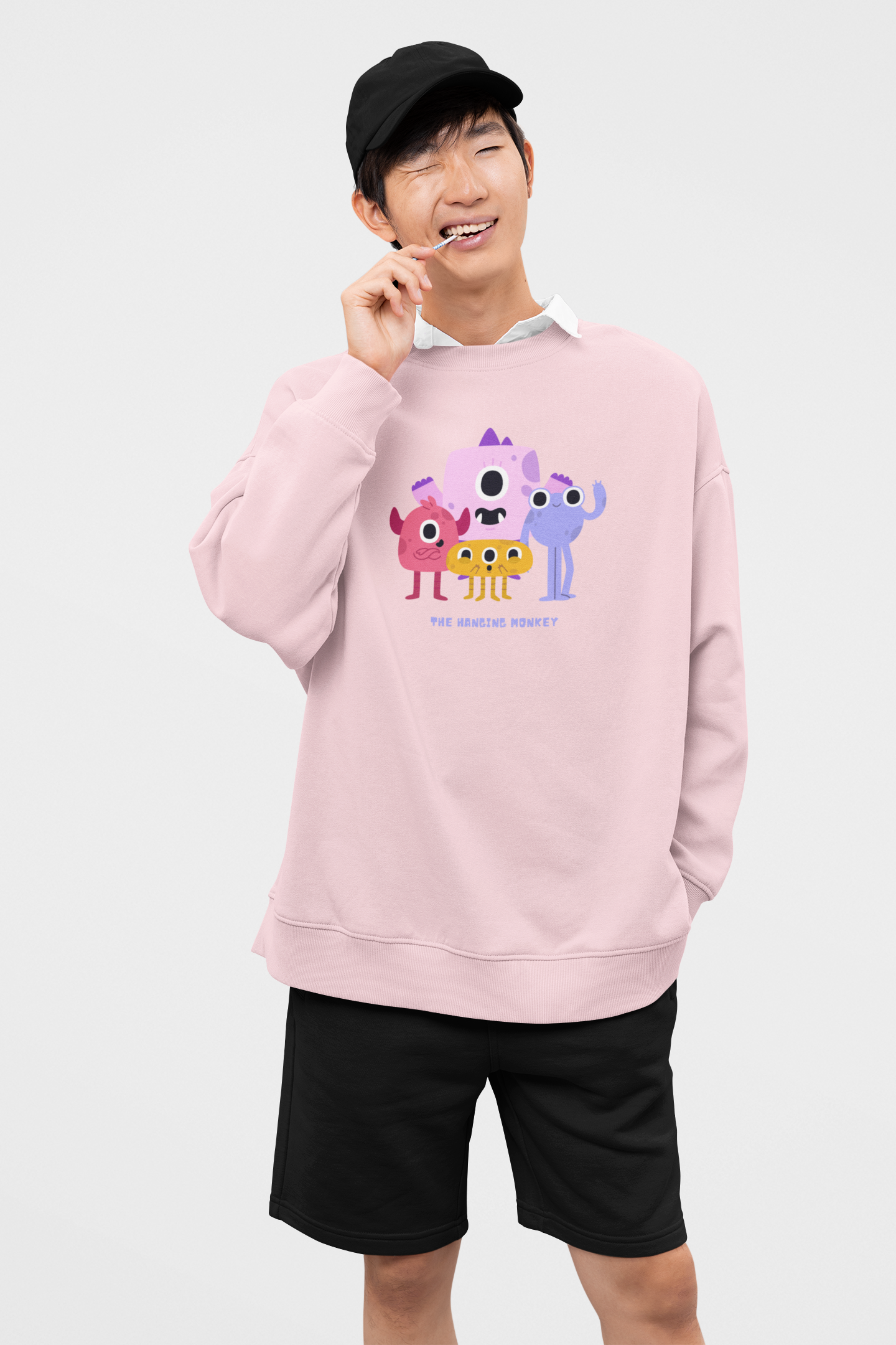 Oversized Baby Pink Monster Squad Graphic Sweatshirt