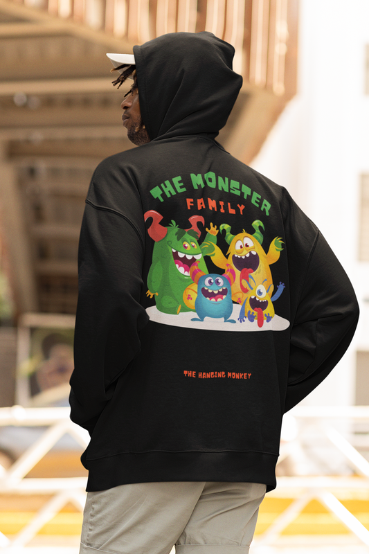 Monster family Black Oversized Graphic Hoodie