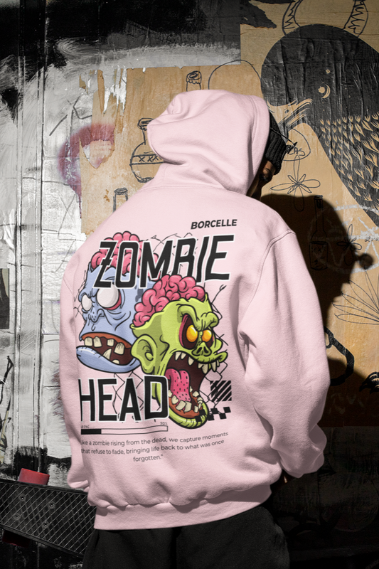 Baby Pink Zombie Head Graphic Oversized Hoodie