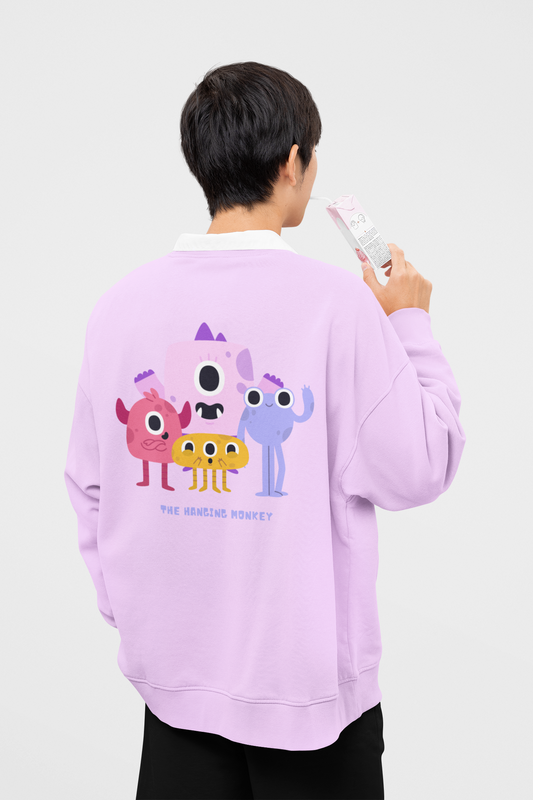 Lavender Monster Kid Graphic Oversized Sweatshirt