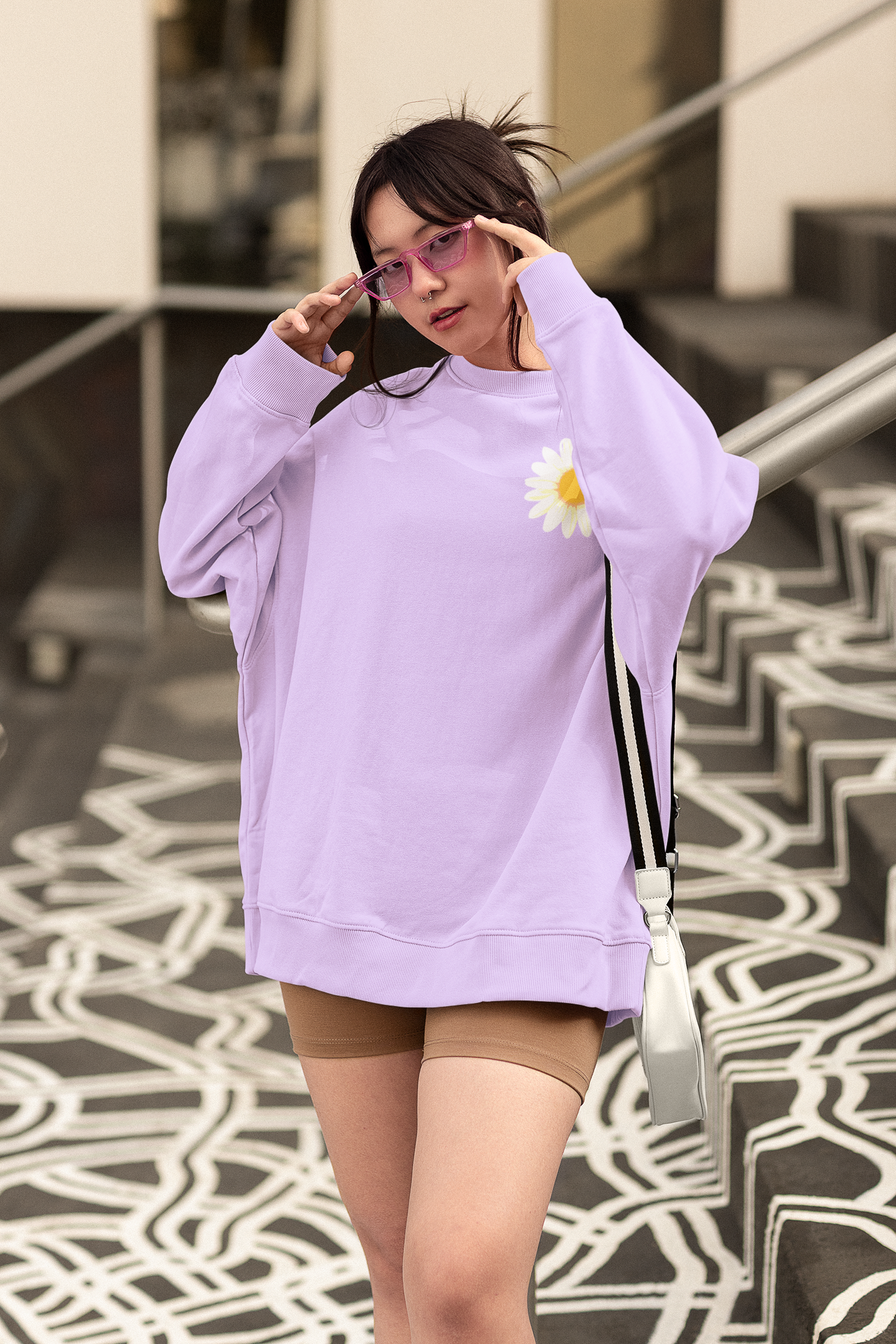 White Sunflower Graphic Oversized Sweatshirt